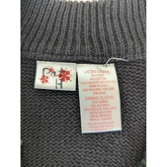 Poinsettia and cardinal holiday zip up cardigan sweater, black women's size 12 - Picture 3 of 9